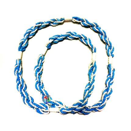 Brajá de Miçangão Trançado - Azul/Branco Porcelana