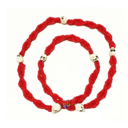 Brajá de Miçangão Trançado - Com Caveira Vermelho Cristal