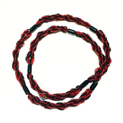 Brajá de Miçangão Trançado - Vermelho/Preto Cristal