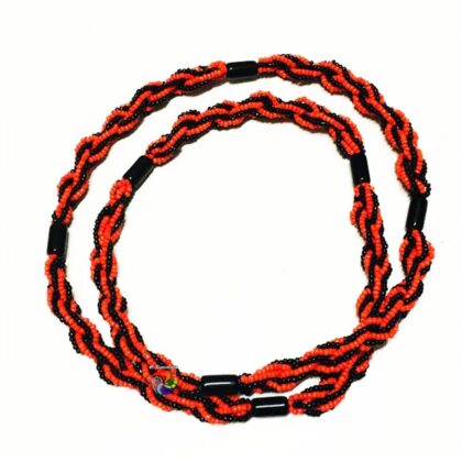 Brajá de Miçangão Trançado - Vermelho/Preto Porcelana